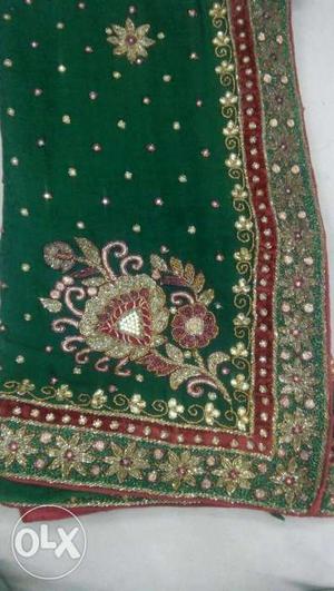 Green, Red, And Gold Dupatta