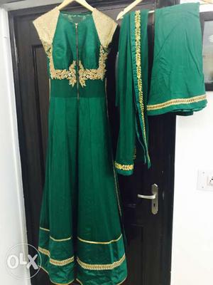 Green colour suit ladies, Anarkali with half