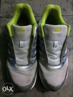 Grey-and-green Adidas Running Shoes