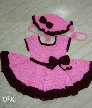 Handmade baby frock with cap for 12 to 18 months