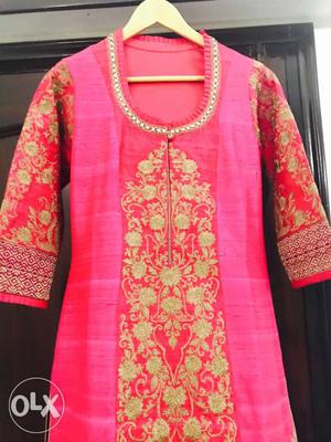 Hot pink & red ladies suit, tilla and soft thread heavy