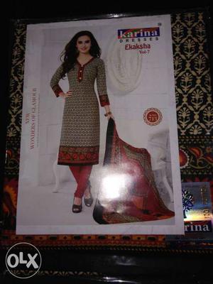 Karina Red And Black Salwar Kameez + 2 Miter cotton printed
