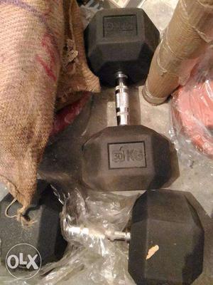 New 30kg Hex Dumbbells (pair). Rs. only