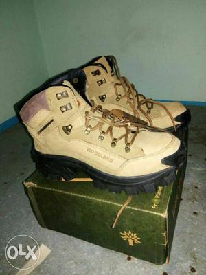 Pair Of Brown-and-black Woddland Hiking Boots On Box