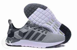 Pair Of Gray-white-black Adidas Sneakers