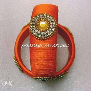 Pair Of Orange With Diamond And Citrine Silk-thread Bangles
