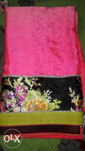 Pink, Black, Gold And Green Floral Textile