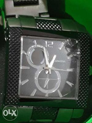 Rectangular Black Watch With Silver Strap