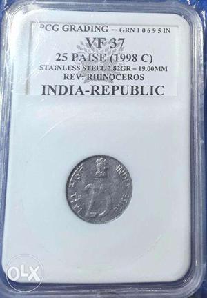Republic India C Stainless Steel 25 Paise Coin