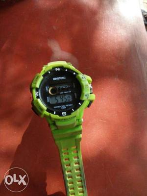Round Green And Black Digital Watch