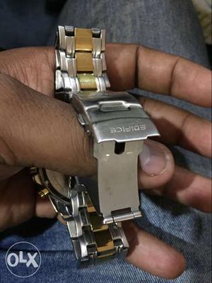 Silver Casio Wrist Watch With Two Tone Link