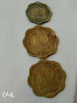 Three 2 And 10 Scalloped India Coins