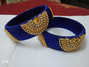 Two Embellished Diamond Blue Silk-thread Bangles