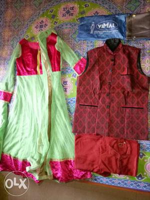 Two Green And Red Traditional Dress