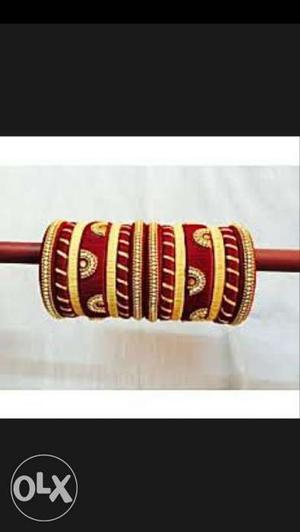 Two Red And Yellow Thread Bangles