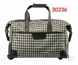 White And Brown Gingham Duffel Bag