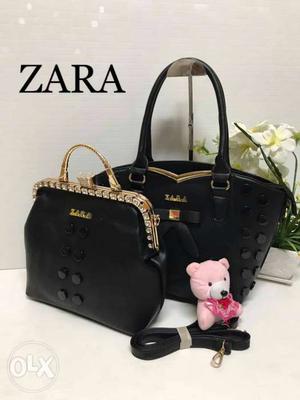 Women's Black Zara Leather Shoulder Bag And Handbag