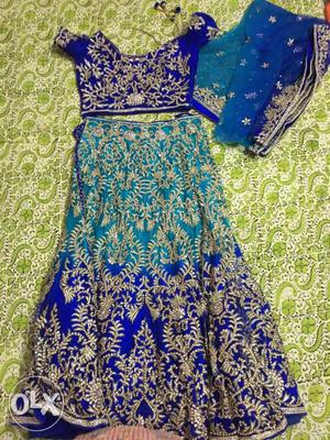 Women's Blue And Dark-blue Floral Sari
