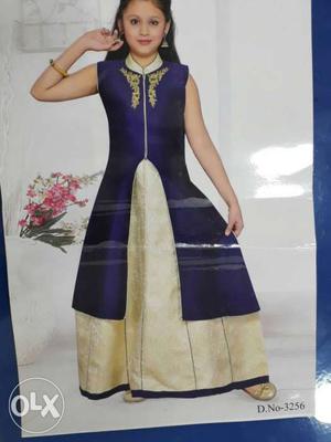 Women's Blue And Gold Sleeveless Traditional Dress