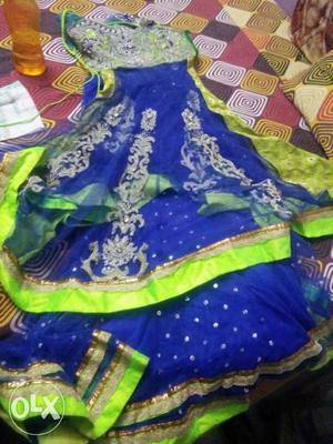 Women's Blue And Green Sari Dress