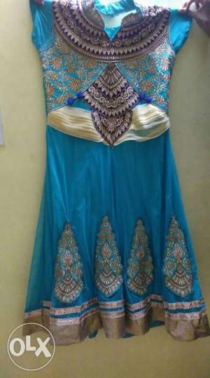Women's Brown And Teal Floral Traditional Dress