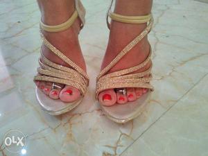 Women's Pair Of Silver High Heel Sandals