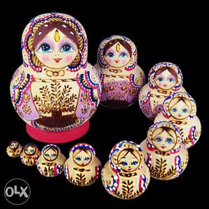 10pcs Wooden Russian Hand Painted Nesting Dolls