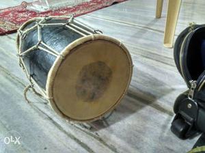 Black Dholak Drum with new leather and good working