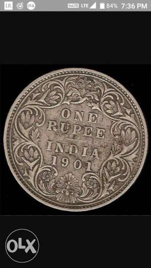 British India one rupee silver coin of