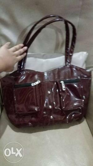 Brown Patent Leather Tote Bag