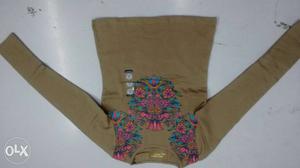 Brown, Pink, And Teal Floral Scoop Neck Long Sleeve Shirt