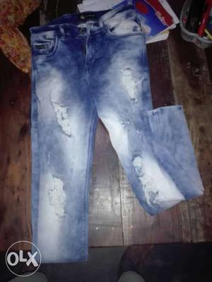 Distressed Blue Denim Pants