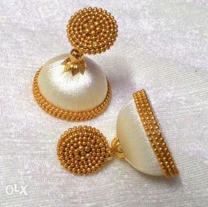Elegant white silk thread earring can be