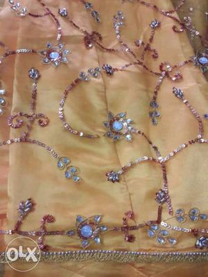 Embroidery work on net sari with blouse