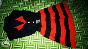 Girl's Black And Red Stripes Sleeveless Midi Dress