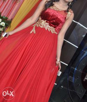 Maroon and golden combination royal gown, just