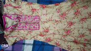 New Beige n Pink Floral Dress for  cream n purple for