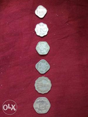 Old coin collection series of 1 paisa to 20 paisa