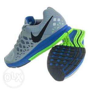 Pair Of Blue-gray-and-green Nike Running Shoes
