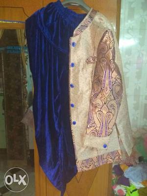 Peach and purple designer sherwani look dress