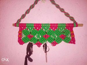 Pink And Green Crochet Hanging Key Hooks