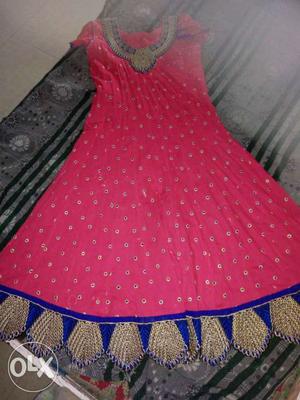 Pink and blue heavy bordred full length anarkali,