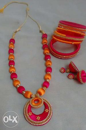 Pink and orange necklace set..can be made on order