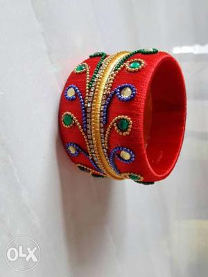 Red And Blue Silk Thread Bangle