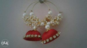 Red And Pearl Jhumkas
