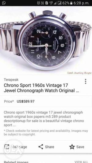 Round Chrono Sport s Vintage 17 Jewel Chronograph Watch
