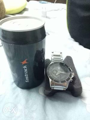 Round Silver Fastrack Chronograph Watch With Box