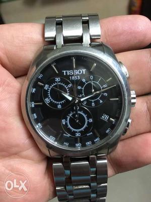 Round Silver Tissot Chronograph Watch With Silver Link