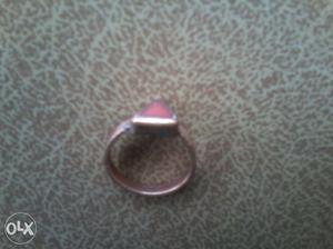 Silver Steel Framed Pink Emblem Ring