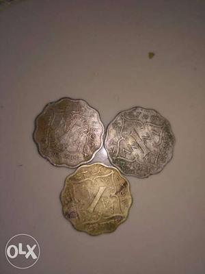 Three 1 Indian Anna Copper Coins per